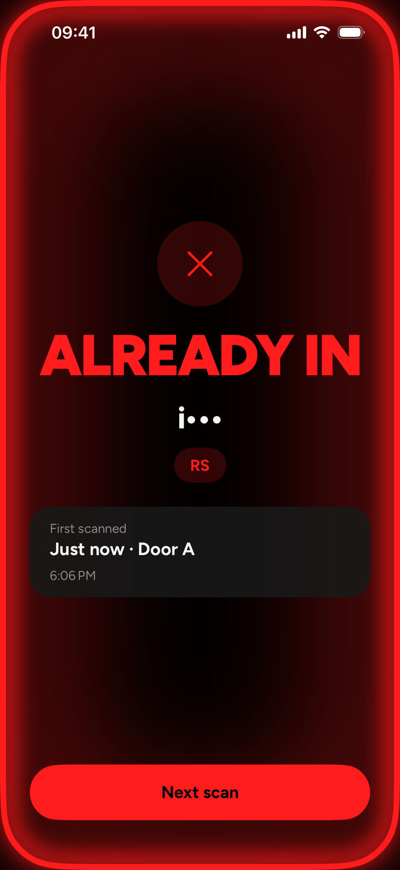 the ALREADY IN band showing when the ticket was first scanned and on which phone
