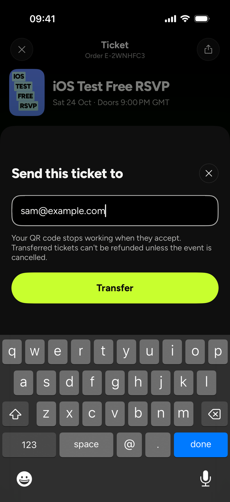 the Send this ticket to sheet with an email typed in and the Transfer button
